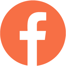 Facebook logo with a black lowercase 'f' inside an orange circle.