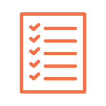 Checklist with six items, each marked with an orange checkmark