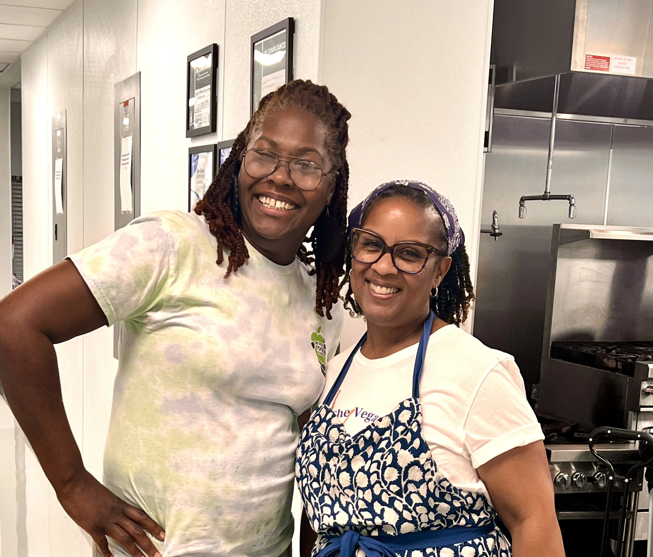 Toloni Anthony, cofounder and co-owner of Zella’s Bakery and manager at the Kujichagulia Kitchen in Detroit with Kisa at the beautiful shared kitchen space.
