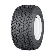 A large black tire with a white rim on a white background.