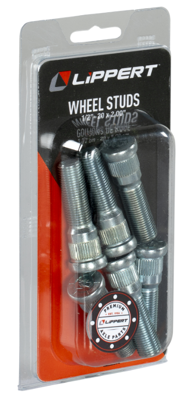 Trailer Axle Wheel Stud - 0.617" Knurl, 1/2"-20 Thread Size, 2" Shoulder Length (6-Pack)