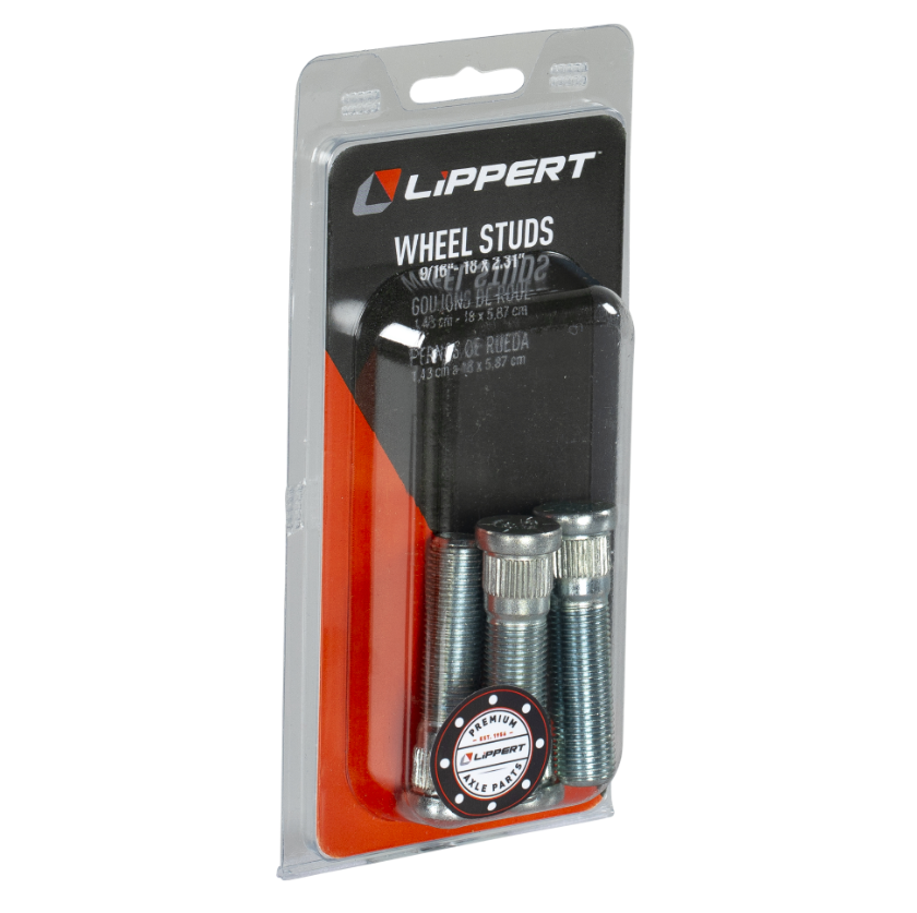 Trailer Axle Wheel Stud - 0.617" Knurl, 9/16"-18 Thread Size, 2-5/16" Shoulder Length (3-Pack)