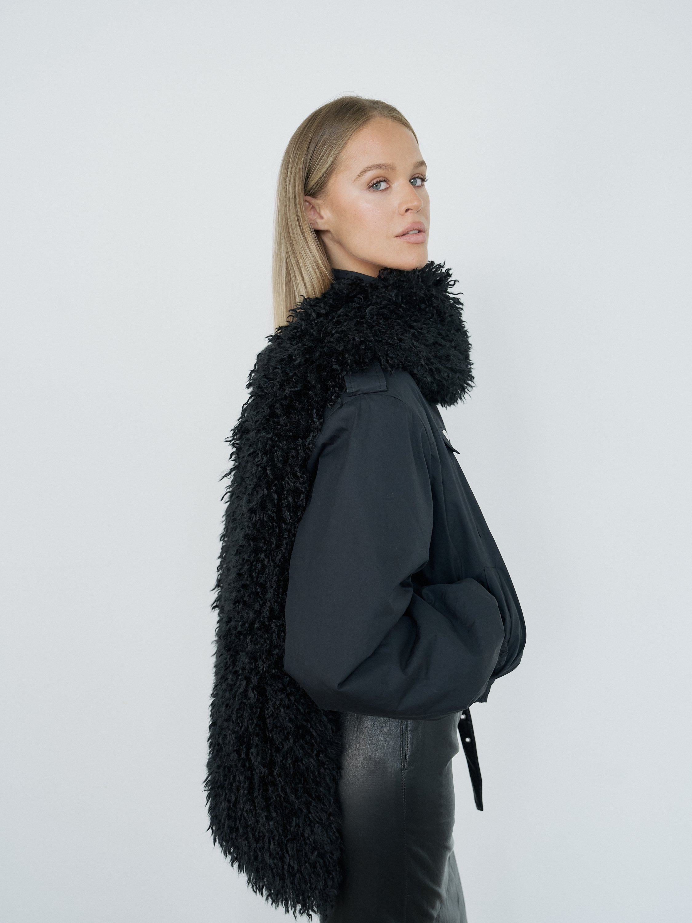 Padded Bomber Jacket with Faux Fur Scarf