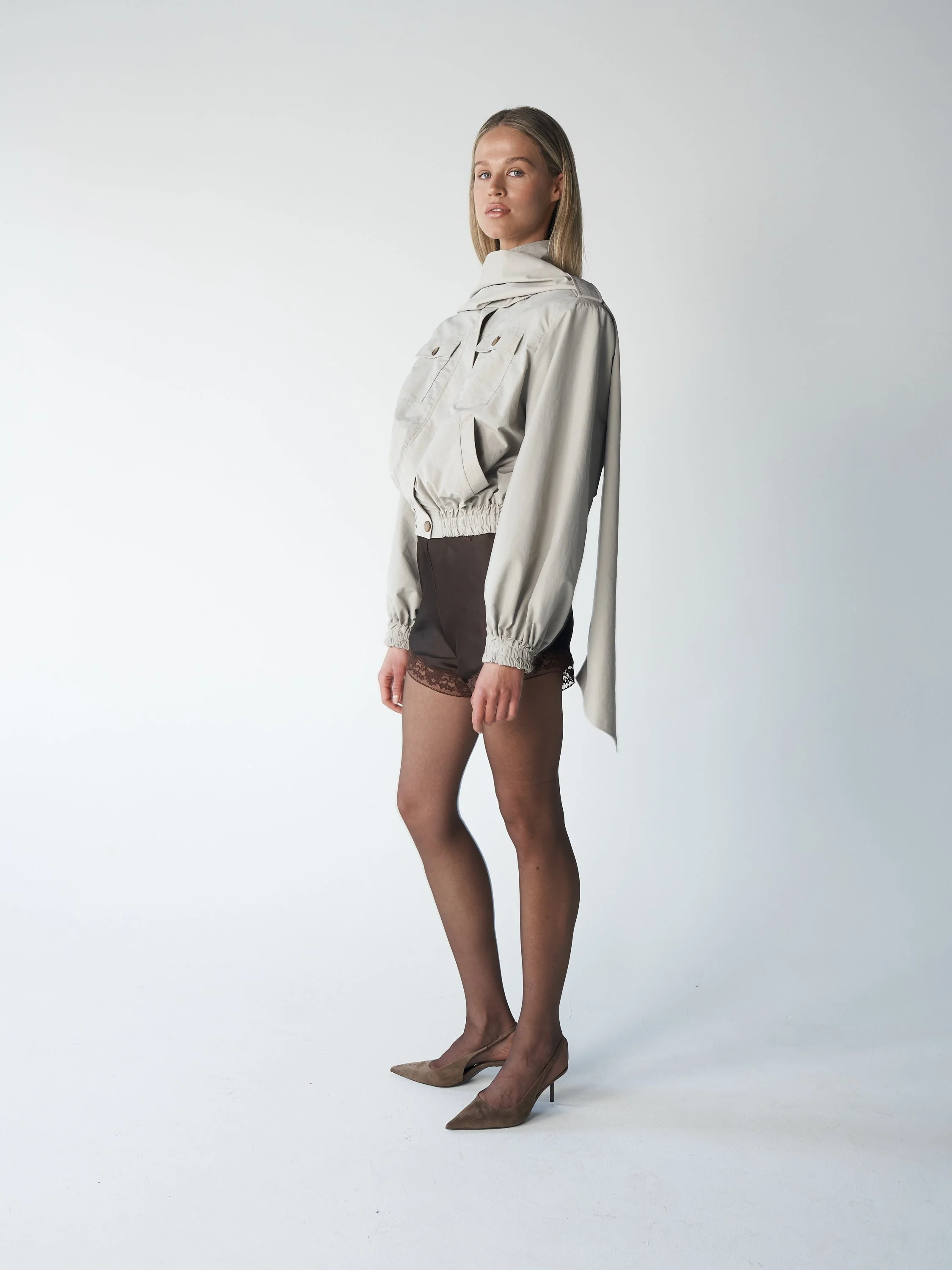 Hand made Scarf-Detail outdoor Jacket