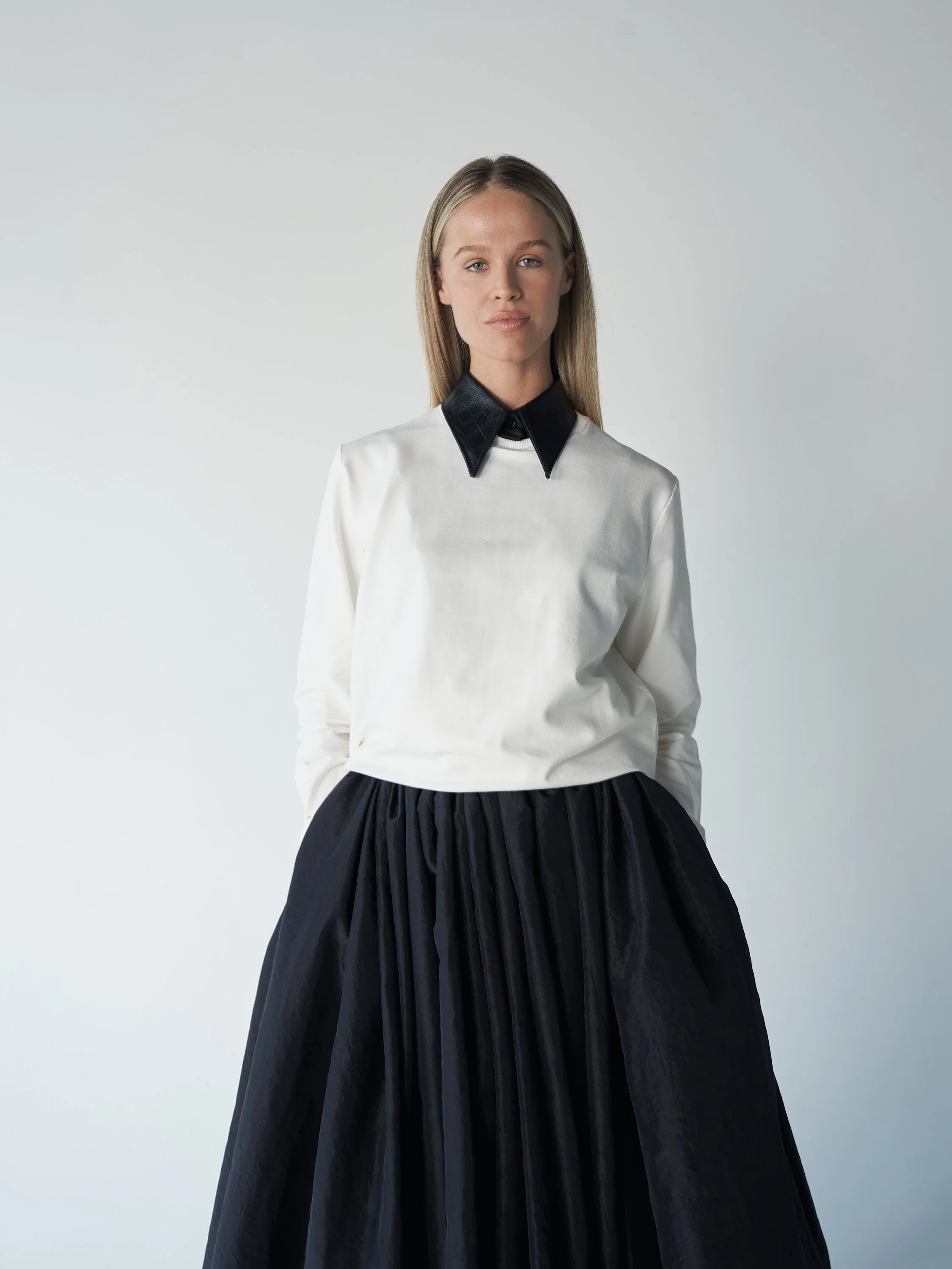 Cotton Shirt with Detachable Leather Collar A study in contrast.