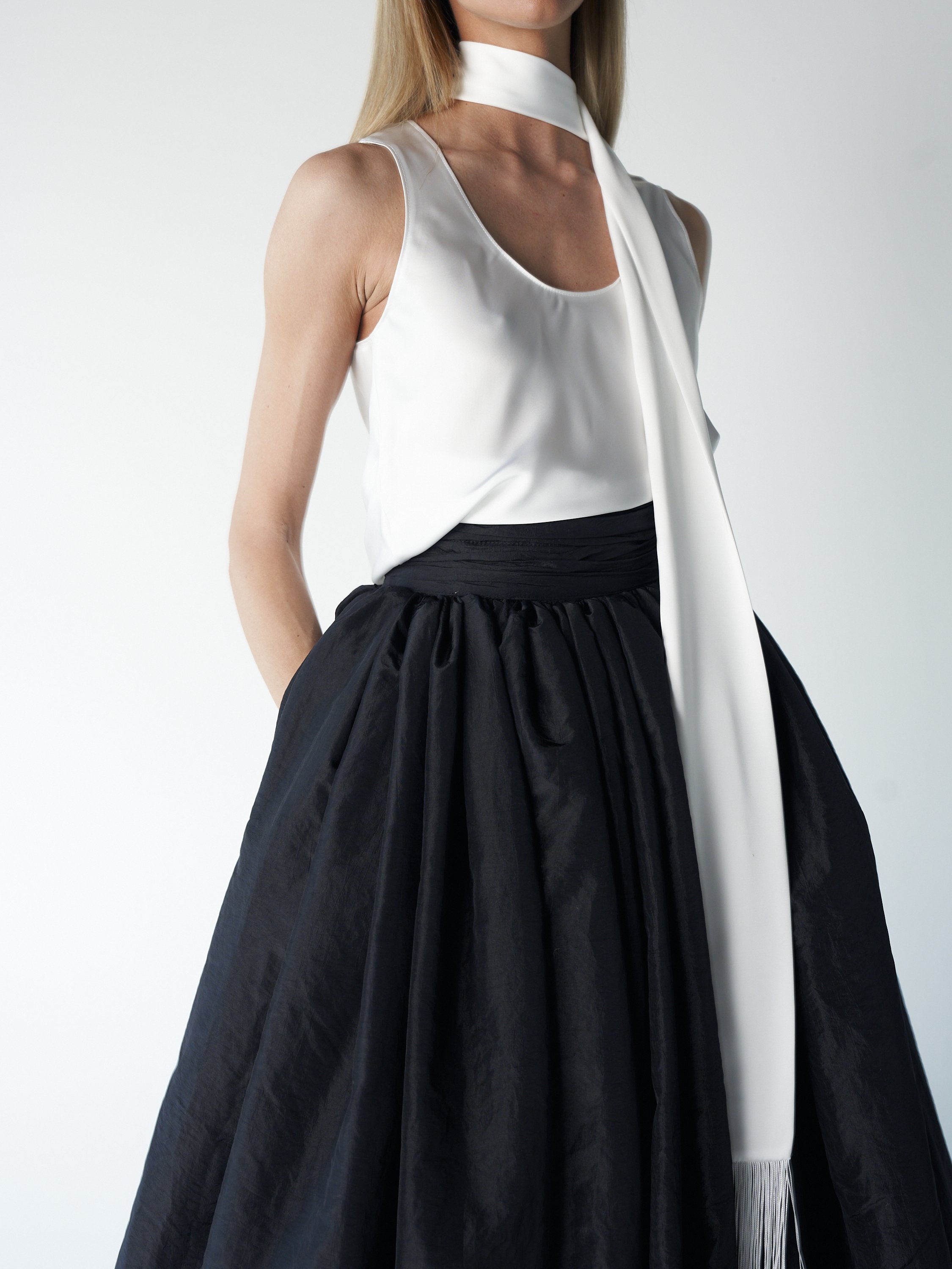 Silk Top with Extended Scarf Detail.