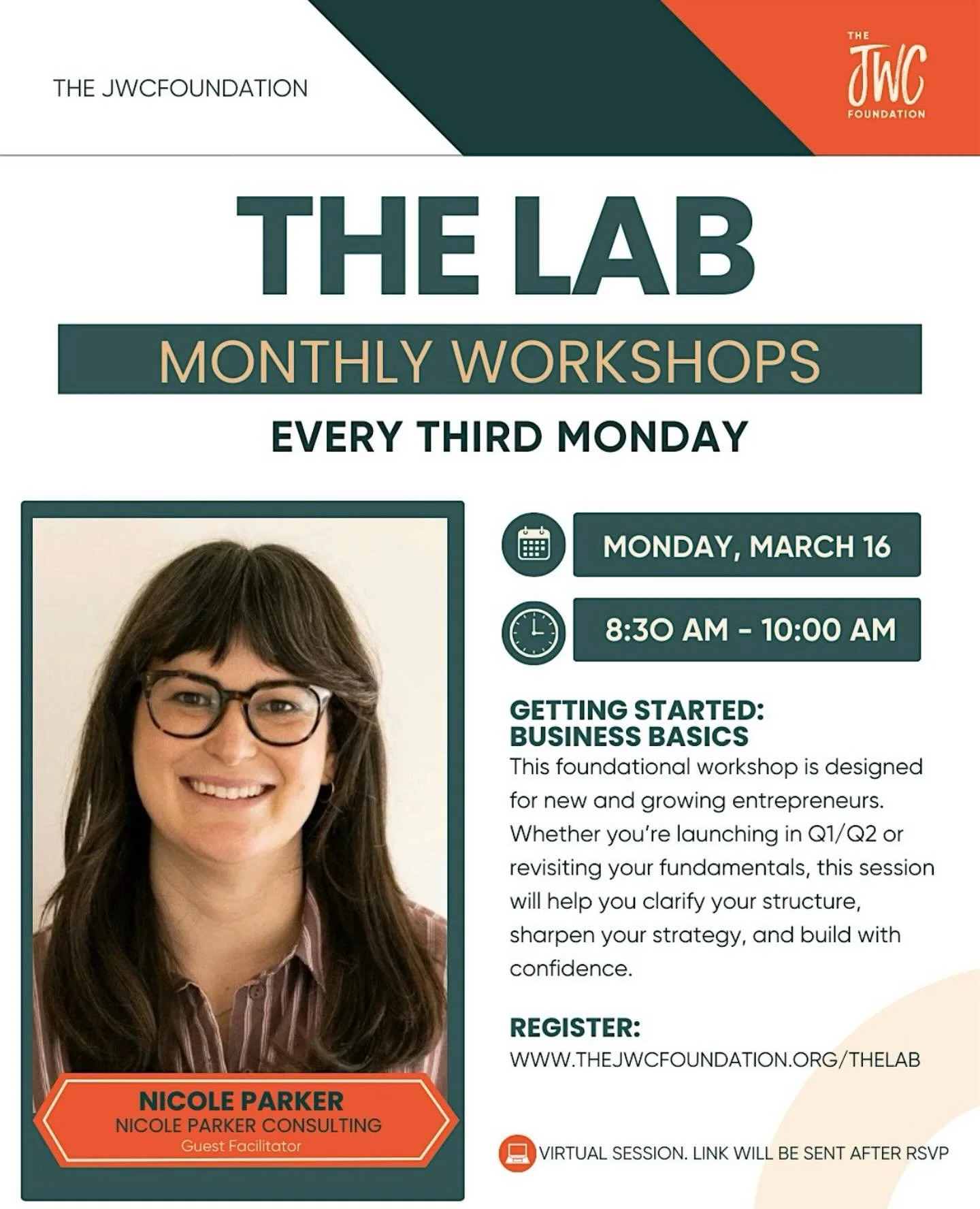 Join @thejwcfoundation Lab Online on Monday, March 16 at 8:30 AM for a free webinar. I&rsquo;m excited to be facilitating &ldquo;Getting Started: Business Basics,&rdquo; part of their monthly educational series.

The JWC Foundation is an entrepreneur