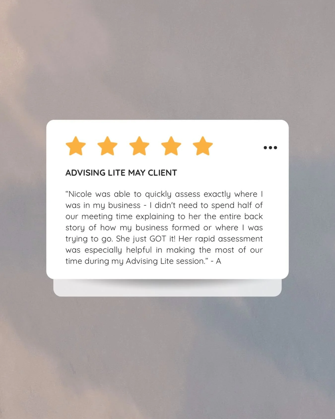 Reviews are rolling in ⭐️⭐️⭐️⭐️⭐️

Your experience with me is my #1 priority. I want all of my clients to feel welcome to be themselves, and grow their vision into a sustainable and viable business, whatever form that may take.