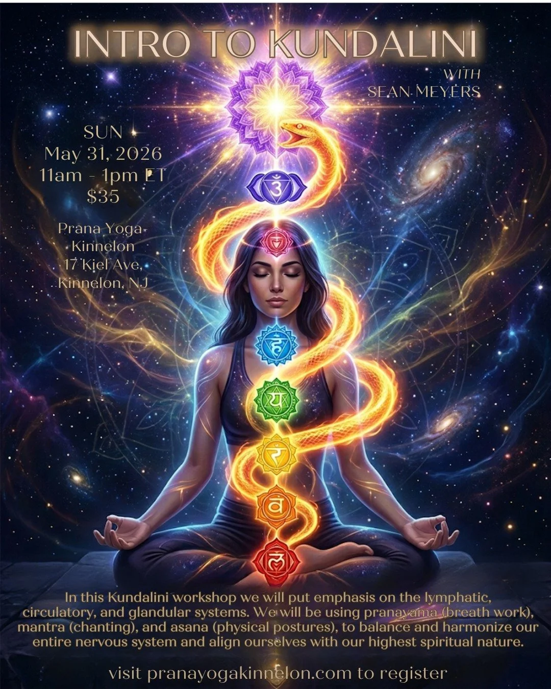 Join instructor Sean Meyers on Sunday, May 31st, for a welcoming Intro to Kundalini workshop at Prana Yoga - Kinnelon. Through a beautiful blend of breathwork (pranayama), chanting (mantra), and movement (asana), we&rsquo;ll work together to nourish 