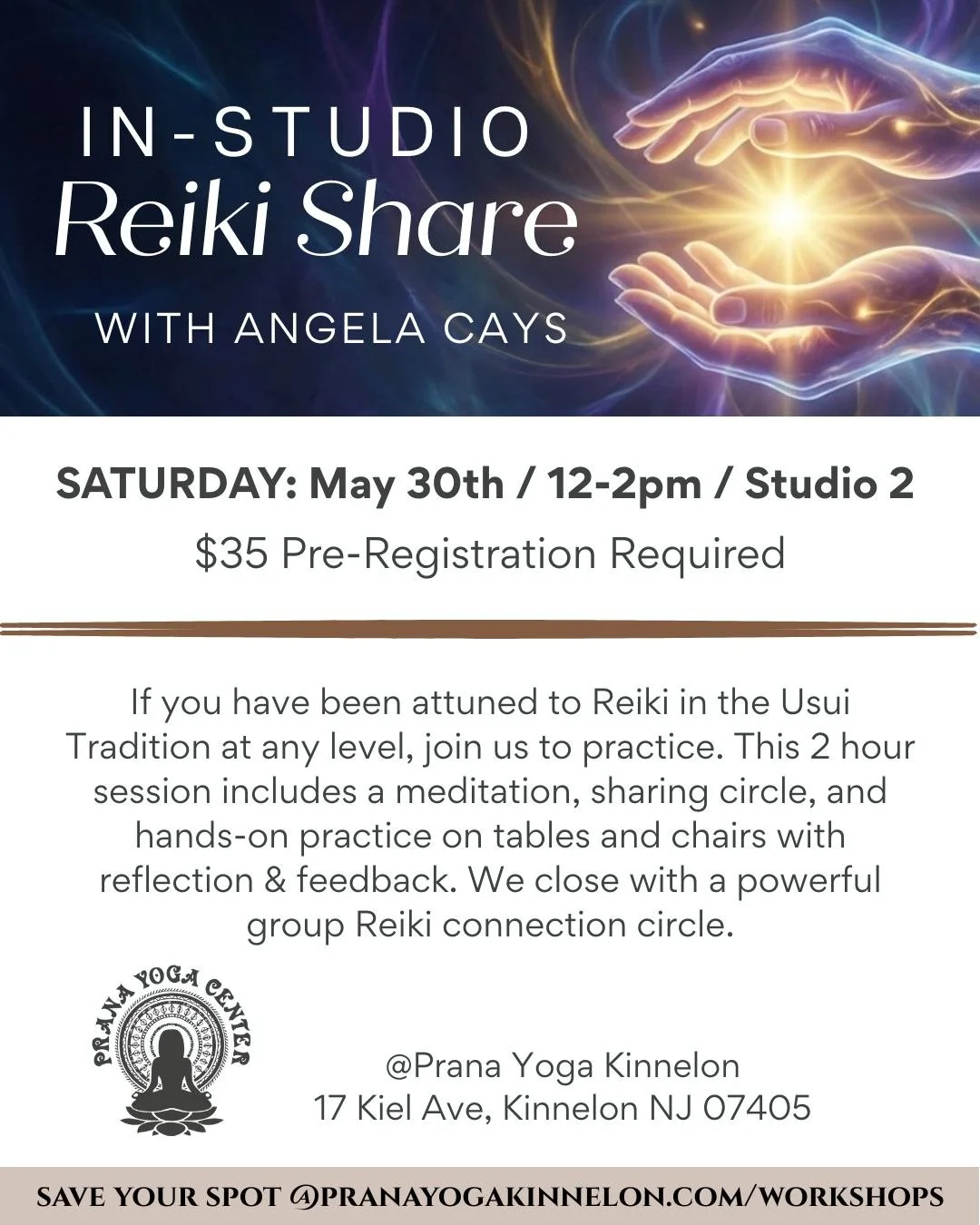✨ Gentle reminder &mdash; our In-Studio Reiki Share is just around the corner!

Join Angela Cays this Saturday, May 30th from 12&ndash;2pm for two hours of healing energy, meditation, and connection. Whether you're Level 1 or a seasoned practitioner,