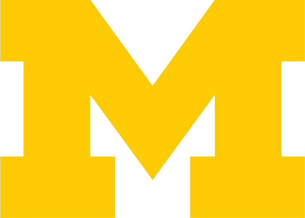Close-up of the University of Michigan logo with a yellow block M and transparent background.
