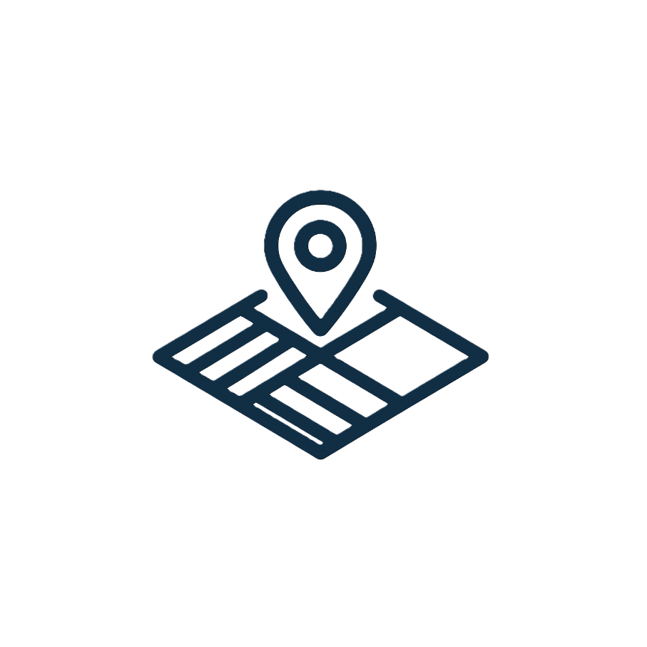 Simple icon of a map with a location pin marker on it.