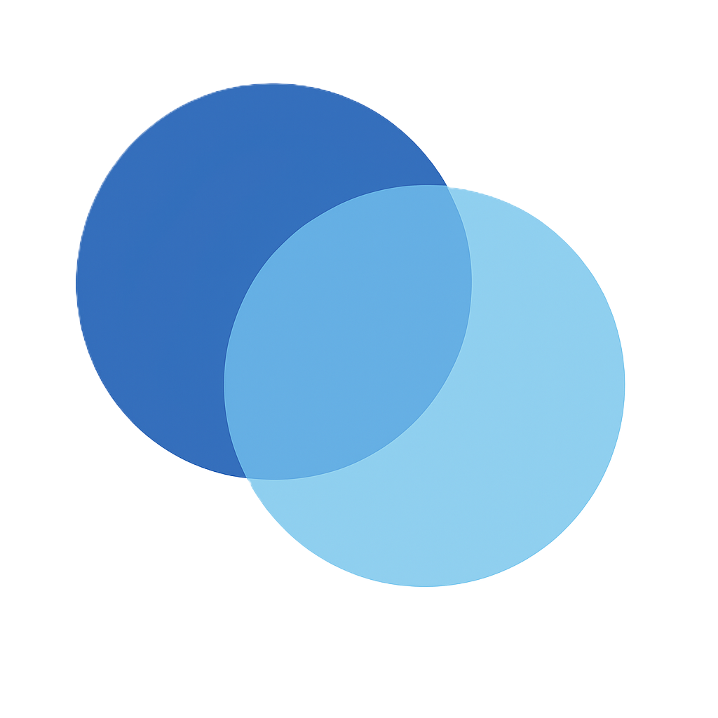 Overlapping circles in varying shades of blue on a white background.