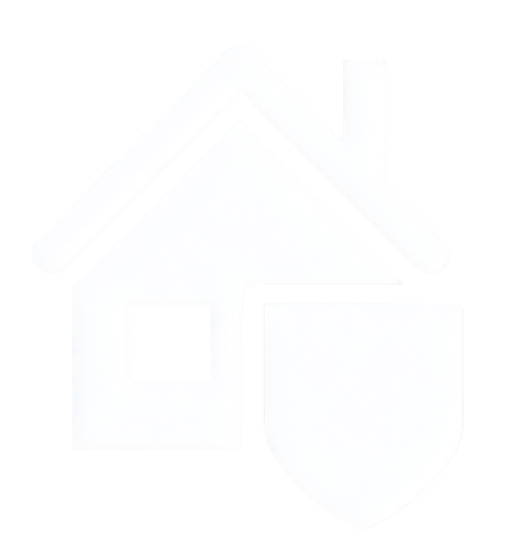 Icon of a house with a shield in front of it, representing home security or protection.
