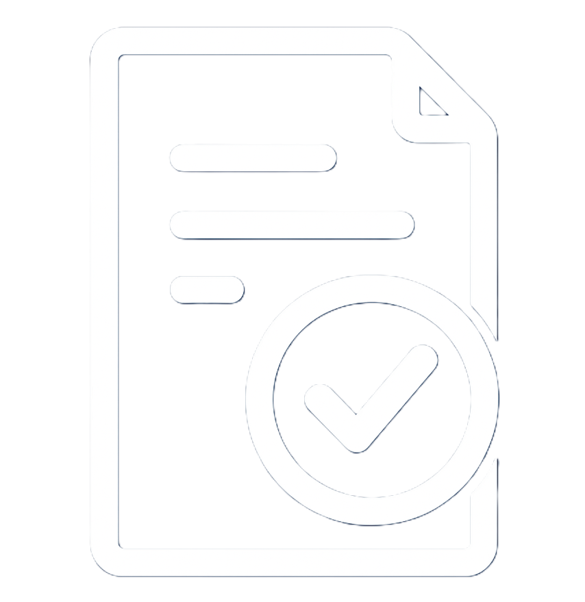 Icon of a document with a large checkmark inside a circle overlay