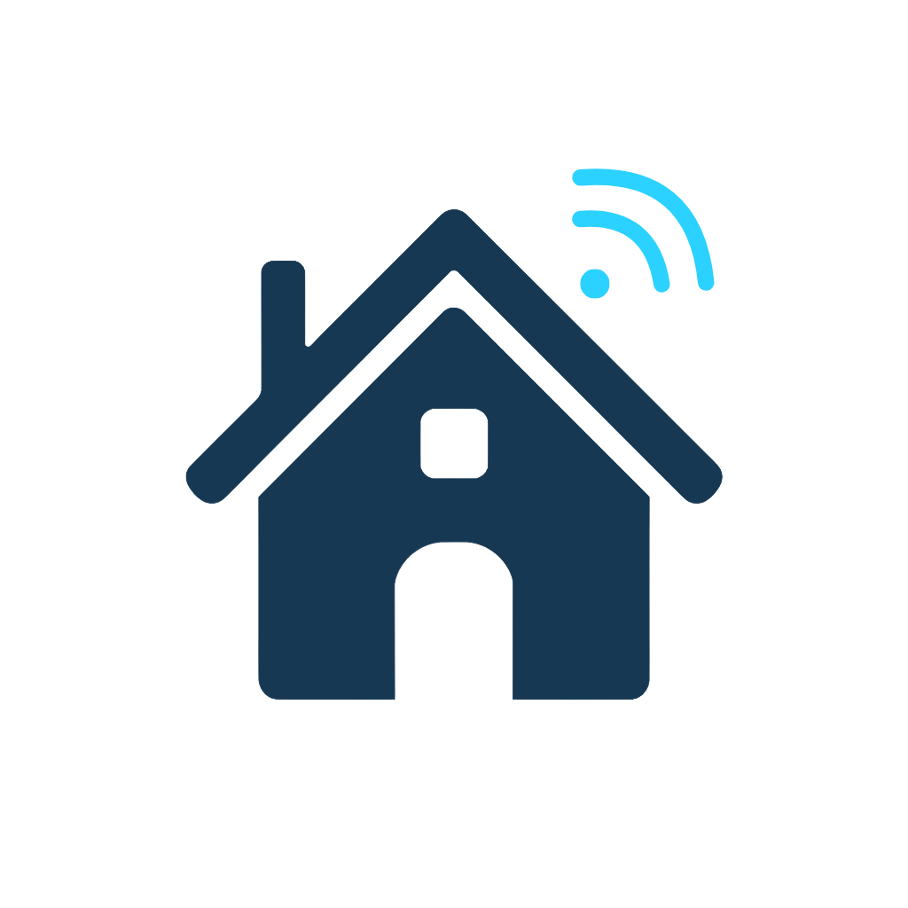 Icon of a house with a Wi-Fi signal indicating smart home technology.