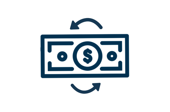 Icon of a dollar bill with arrows circling around it, indicating money exchange or transfer.