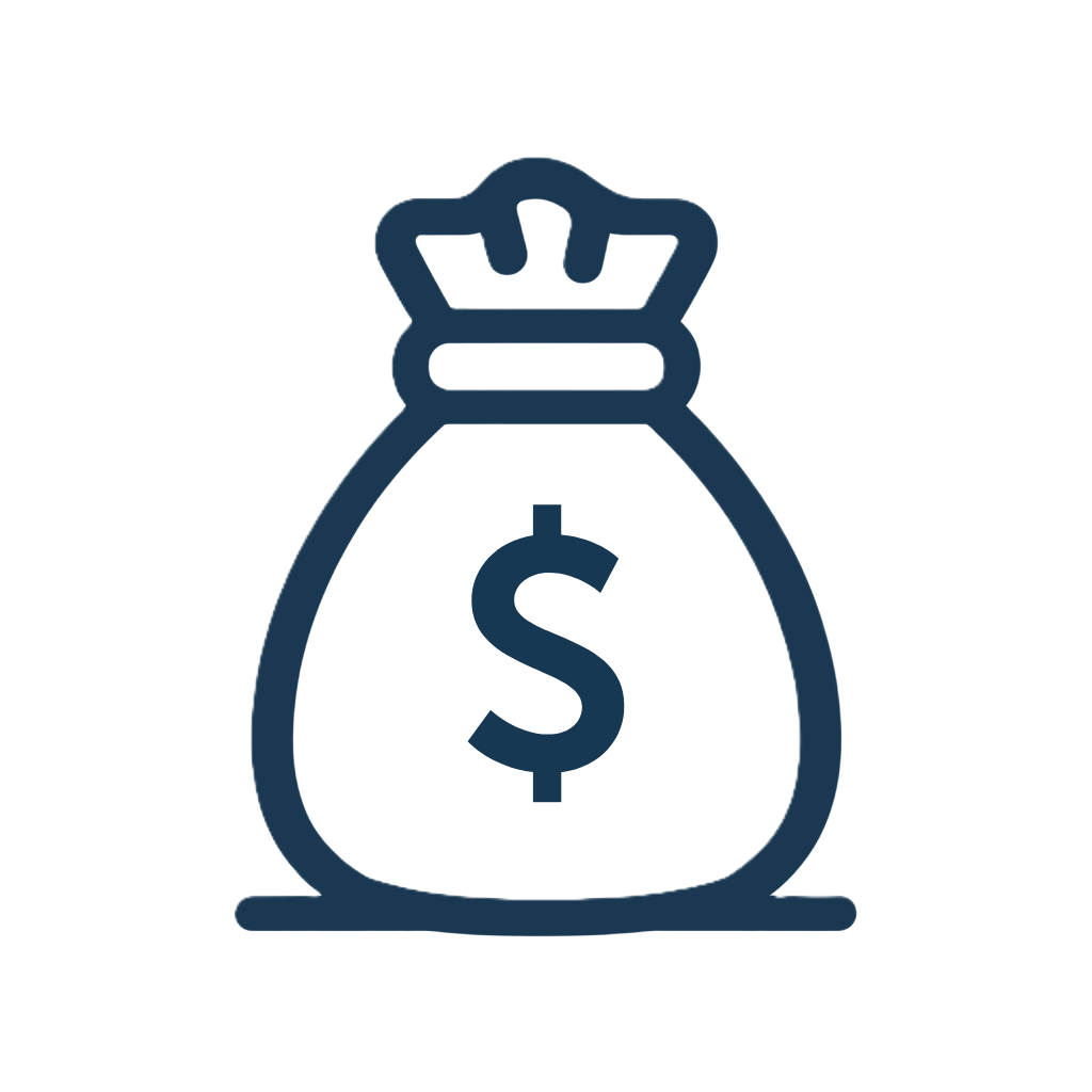 Icon of a money bag with a dollar sign on it.