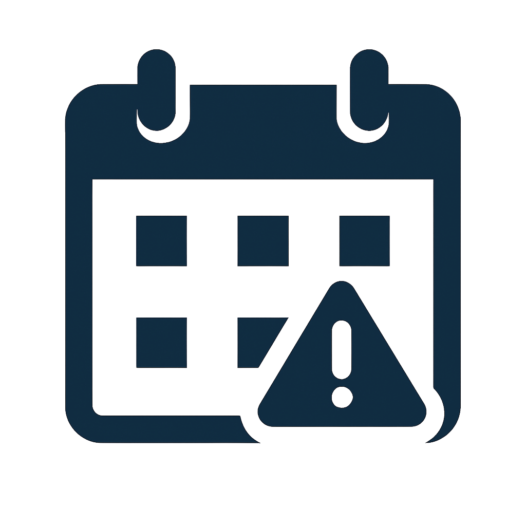 Icon of a calendar with an exclamation mark inside a warning triangle