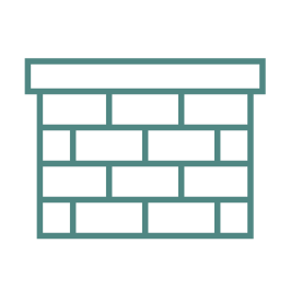Outline of a brick chimney with a rectangular top and brick pattern.