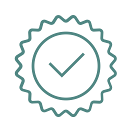 A seal or badge with a checkmark in the center, representing approval or certification.
