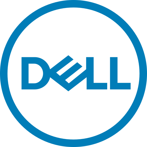 Dell logo with blue circle around black background