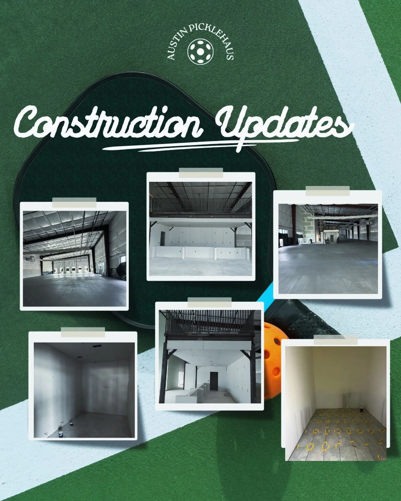 It&rsquo;s been a minute since our last update&mdash;construction delays slowed us down, but we never stopped moving forward.
We'rebuilding at full speed. 🏗️
Every beam, every wall, every detail is bringing Picklehaus Austin closer to life.
Austin&h