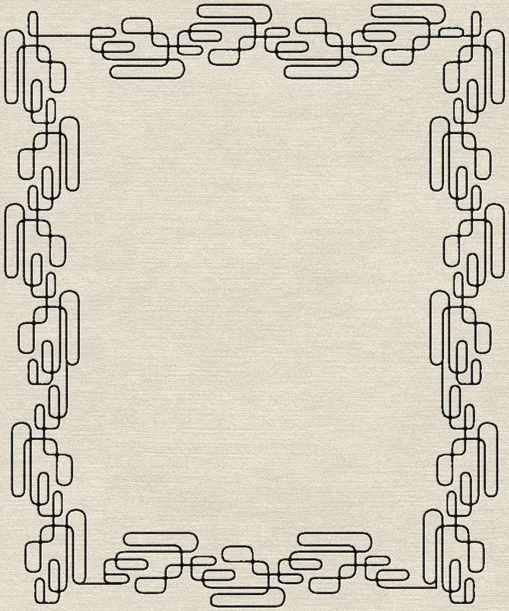 Cadre de motifs géométriques noirs formant une bordure décorative carrée sur un fond beige clair.