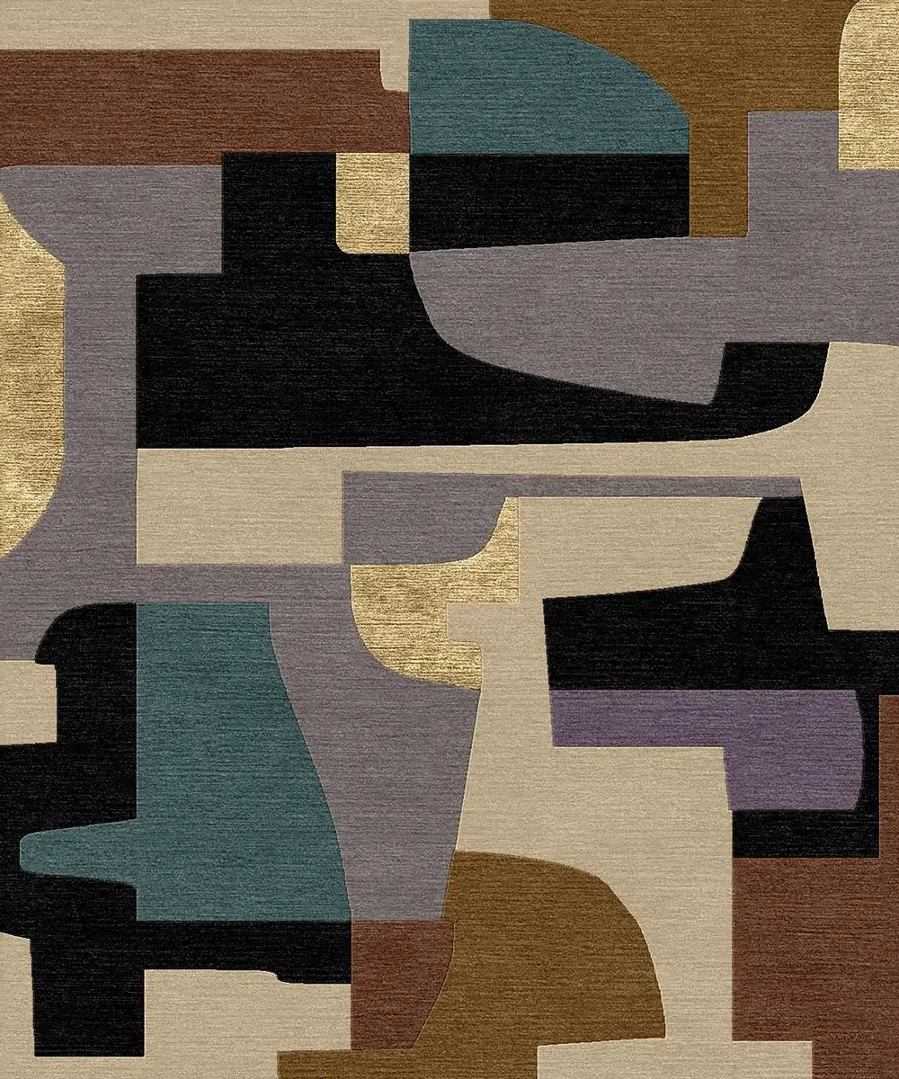 Tapis abstrait avec formes géométriques et couleurs neutres