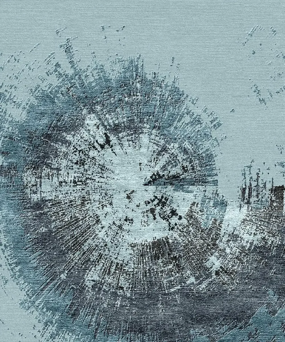 Une image de style abstrait avec un motif circulaire noir et gris sur un fond clair, ressemblant à une impression ou une peinture moderne.