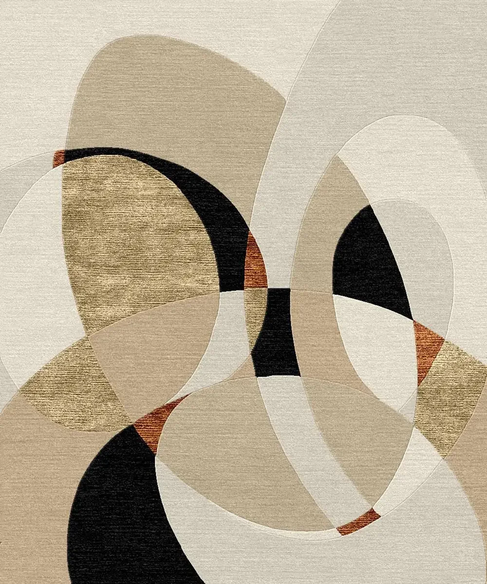 Abstrait design avec des formes géométriques rondes en tons beige, noir, blanc et orange