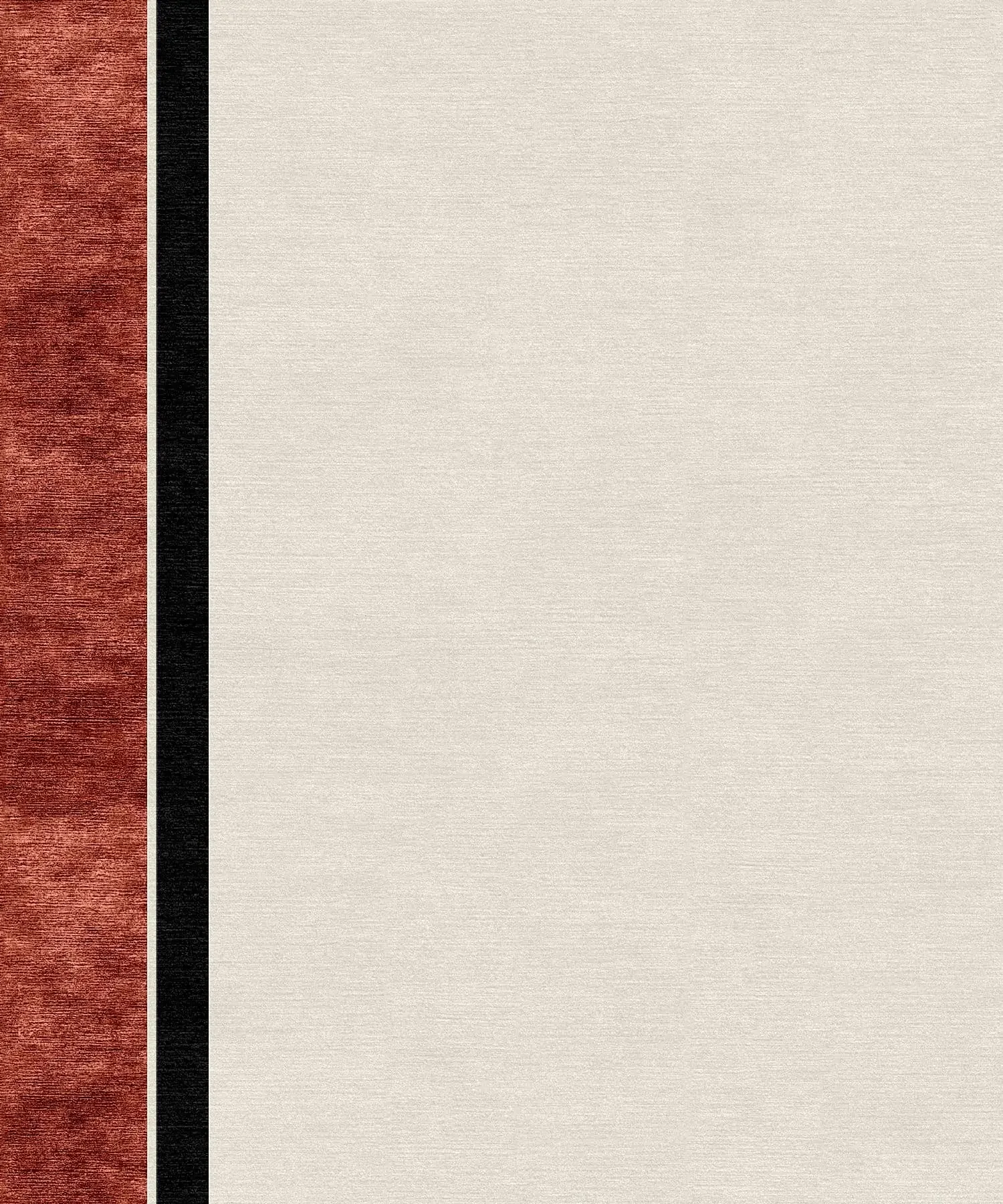 L'image montre une couverture de livre avec une texture en fond beige, une bande verticale marron à gauche, suivie d'une bande noire et une fine ligne blanche.