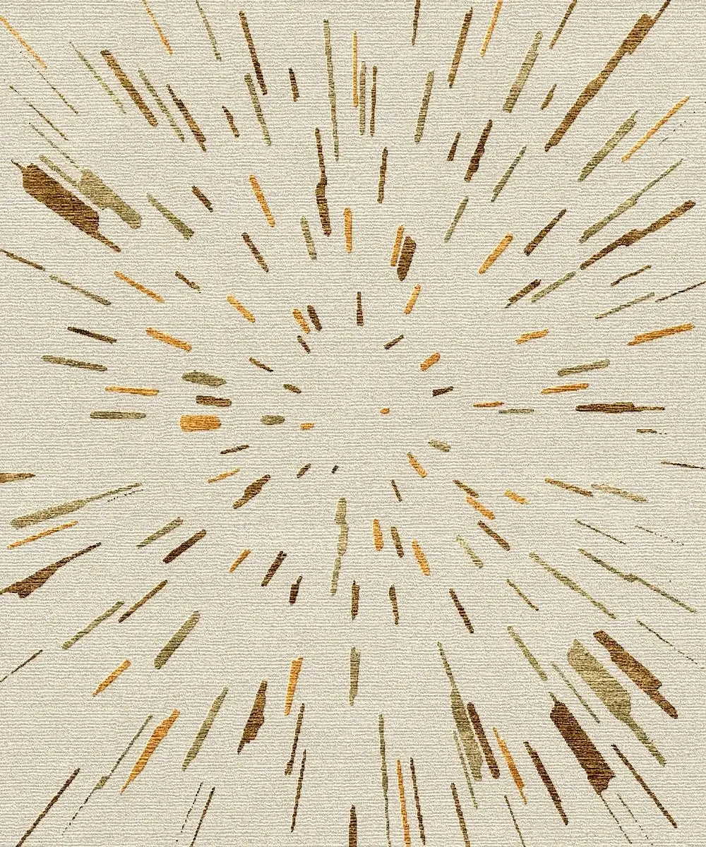 Dessin abstrait avec des lignes fines, radiantes, de couleurs marron et beige sur un fond clair.