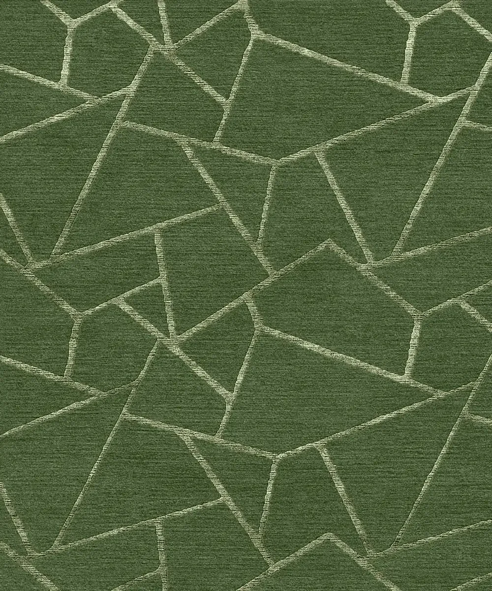 Motif géométrique avec des lignes blanches formant des formes irrégulières sur un fond vert.