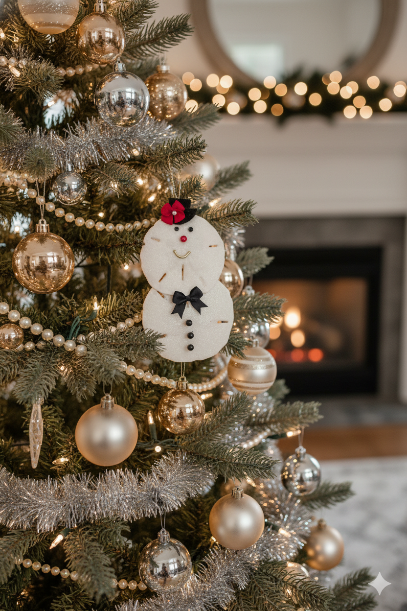 Frosty Sand Dollar Snowman  Christmas Ornament