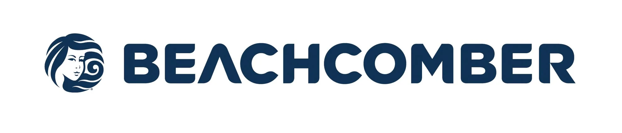 Beachcomber logo with stylized woman's face and flowing hair
