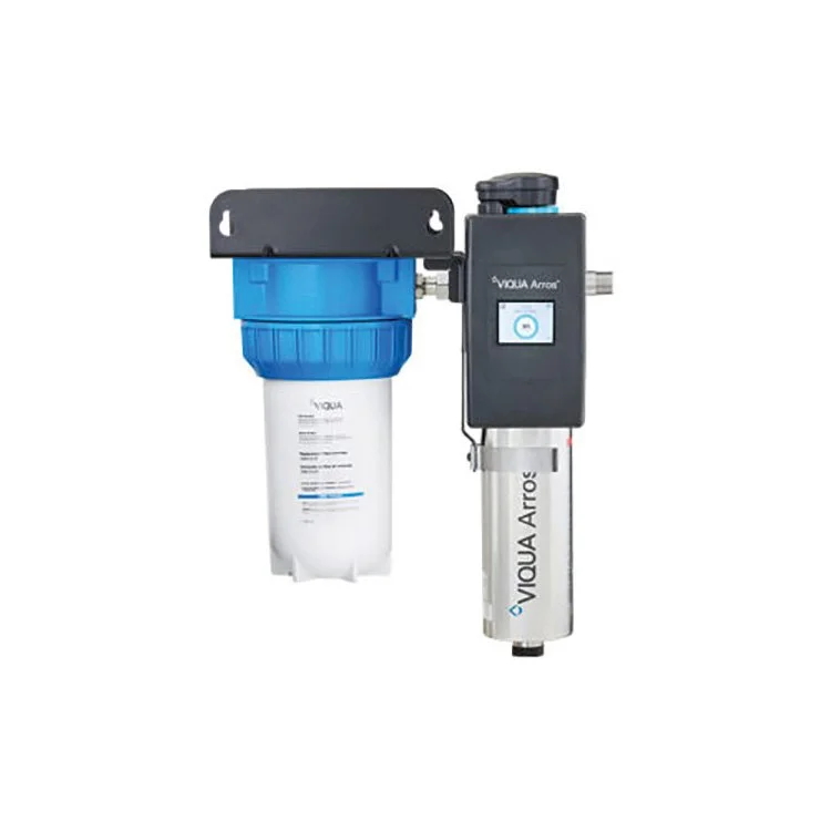 Water filtration system with multiple filters and a control panel labeled 'Viqua Aqua'.
