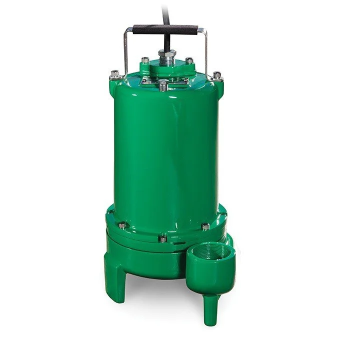 Green submersible sludge pump with handle and inlet pipe