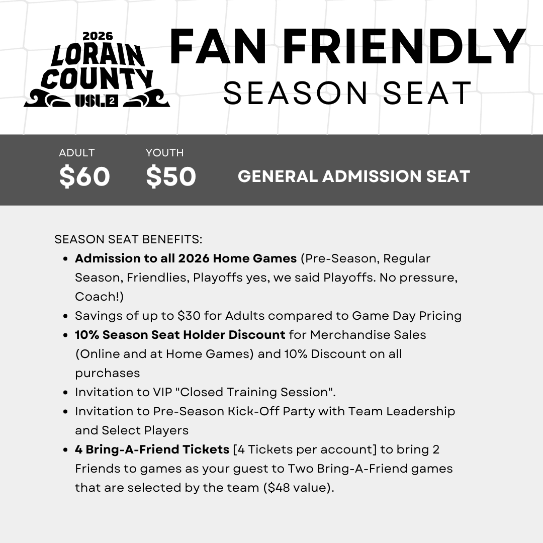 2026 Lorain County USL 2 Fan Friendly Season Seats