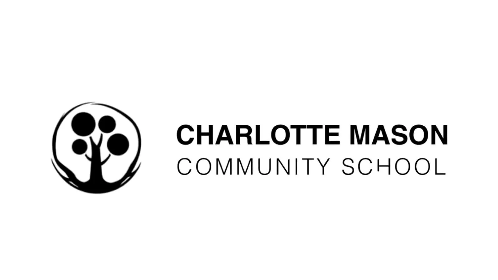 The logo of Charlotte Mason Community School, featuring a stylized tree with three circular leaves inside a circle. To the right, the text reads "Charlotte Mason" in bold and "Community School" underneath in a lighter font.