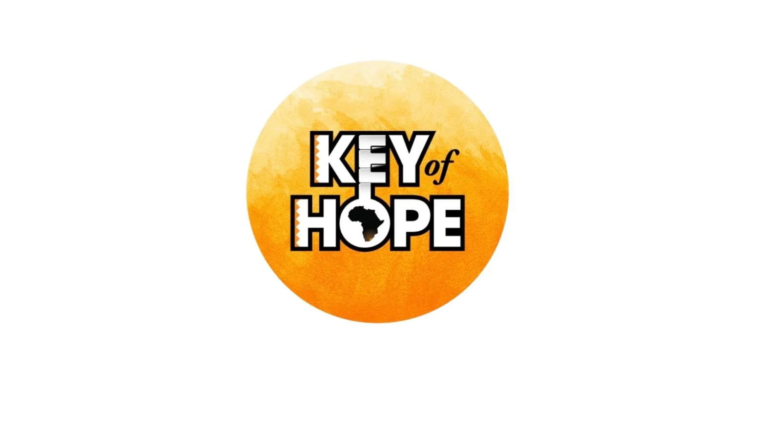 Logo for Key of Hope featuring an orange circle, the word 'KEY' in bold, and an African continent with a keyhole shape.