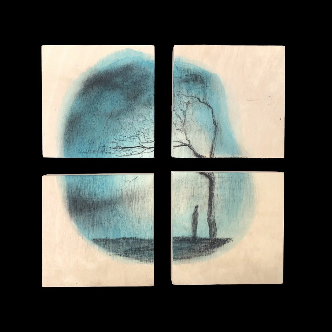 Longing For The Sea, a set of 5 installation, mix-media on wood and paper, 2022