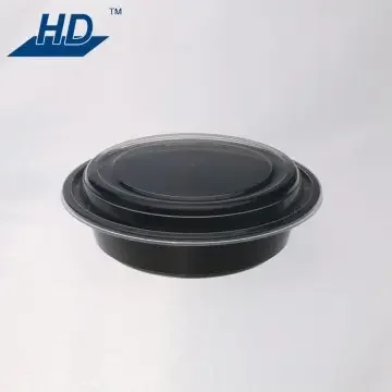 Black disposable coffee cup lid on a white background with a blue HD logo in the top left corner.