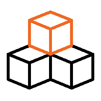 Outline of a single orange cube above three black cubes.