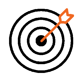 An orange arrow hitting the center of a black target with concentric circles.