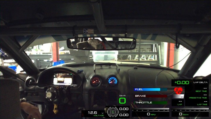 I organized the video overlay and confirmed that throttle position and brake switch data is flowing through to the camera.  I also had a chance to test the pit to car communication&hellip; now I just need a pit crew&hellip; 😜