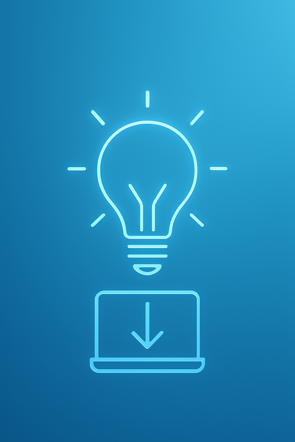 Innovation lightbulb connected to laptop showing AI implementation process from strategic ideas to deployed working solutions for businesses