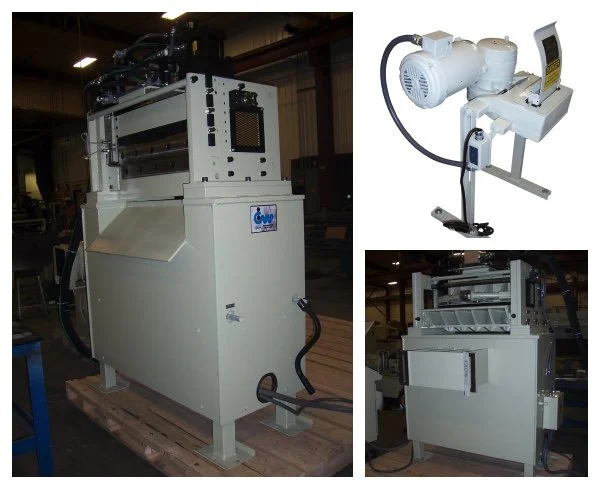 Collage of industrial machinery including a large white CNC machine, a robotic arm, and a smaller industrial device.