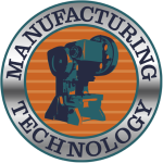 Logo with a robotic arm and gear in the center, surrounded by the words 'Manufacturing Technology' in a circular border.