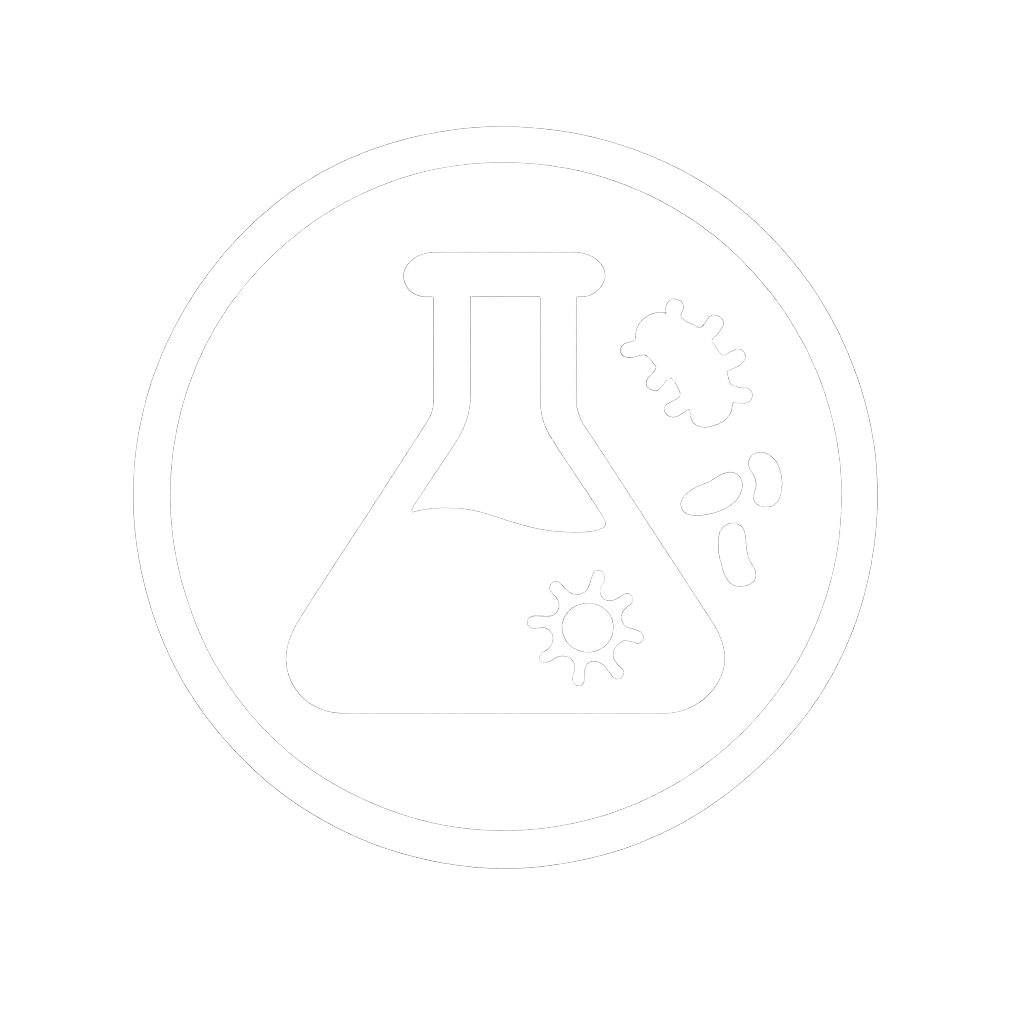 Icon of a laboratory flask with bubbles and germs.